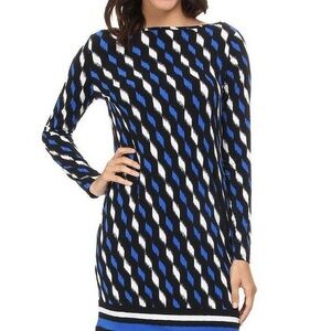 MICHAEL KORS Loom Print Border Shift Dress Amalfi Blue M